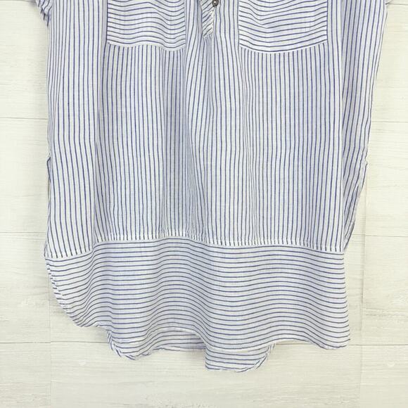 Free People For Keeps Oversized Tunic Top XS Blue Striped Linen Coastal Boho - Picture 6 of 16